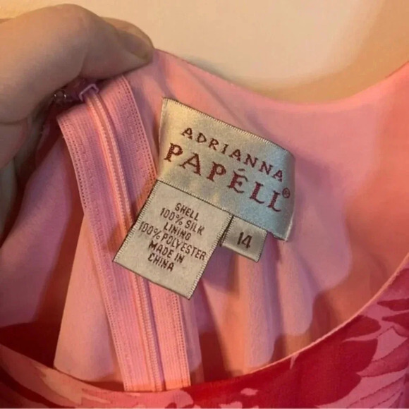 Adrianna Papell 100% Silk Pink Floral Midi Dress 14 - Picture 4 of 7